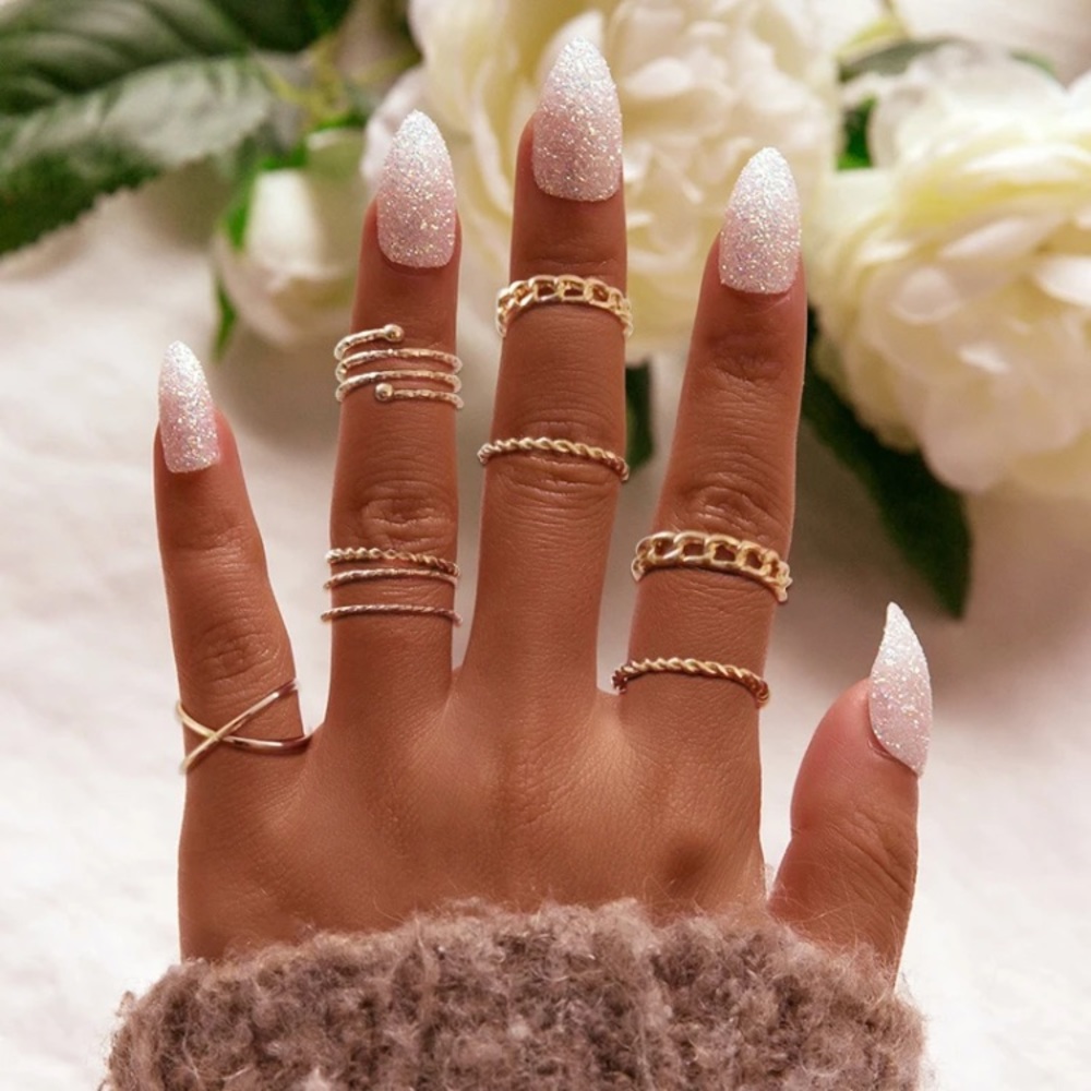 “Never Alone” Boho Indie Gold Adjustable Ring Set - Picture 3 of 9